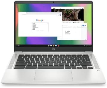 HP Chromebook 14 Laptop, Intel Celeron N4120, 4 GB RAM, 64 GB eMMC, 14″ HD Display, Chrome OS, Thin Design, 4K Graphics, Long Battery Life, Ash Gray Keyboard (14a-na0226nr, 2022, Mineral Silver)