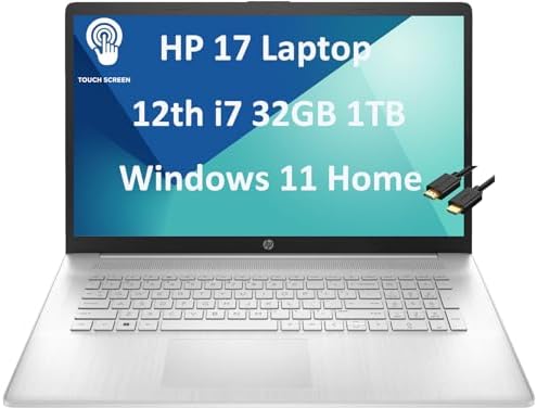 HP 17 Laptop (17.3″ HD+ Touchscreen, Intel 12th Gen 10-Core i7-1255U, 32GB RAM, 1TB SSD) Home & Business Laptop, Long Battery Life, Numpad, Fast Charge, Webcam, Wi-Fi, IST Cable, Win 11 Home, Silver