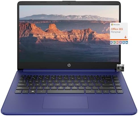 HP 2023 Newest 14″ HD Ultral Light Thin Laptop, Quad-Core Intel Celeron Processor, 4GB RAM, 64GB eMMC, Webcam, HDMI, Wi-Fi, Upto 11 Hours, Windows 11 S + 1 Year Office 365+HubxcelAccessory, Blue