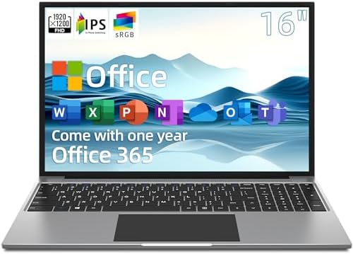 jumper 16 Inch Laptop, Intel Celeron Quad Core CPU, FHD IPS Screen (16:10), 4GB DDR4 RAM 128GB Storage, Laptops Computer with Office 365 1-Year Subscription, Numeric Keypad, 4 Stereo Speakers.