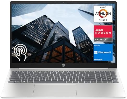 HP Essential 15z Laptop, 15.6″ HD Touchscreen, AMD Athlon Silver 7120U, 8GB RAM, 1TB SSD, Webcam, HDMI, Backlit Keyboard, Wi-Fi 6, Windows 11 Home, Silver