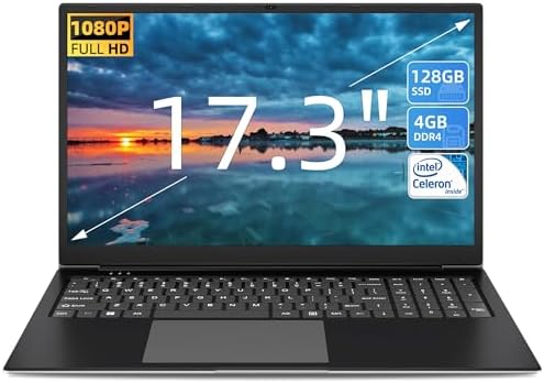 Naclud Laptop, 17 Inch Notebook, 4GB RAM 128GB SSD Laptops Computer, 1920 * 1080 IPS Display, Intel Celeron Quad-Core Processor(Up to 2.5GHz), Mini HDMI, Webcam, Wi-Fi, 512GB Expansion