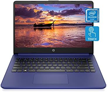 HP 14 Laptop, Intel Celeron N4020, 4 GB RAM, 64 GB Storage, 14-inch HD Touchscreen, Windows 11 Home, Thin & Portable, 4K Graphics, One Year of Microsoft 365 (14-dq0050nr, 2021, Indigo Blue)